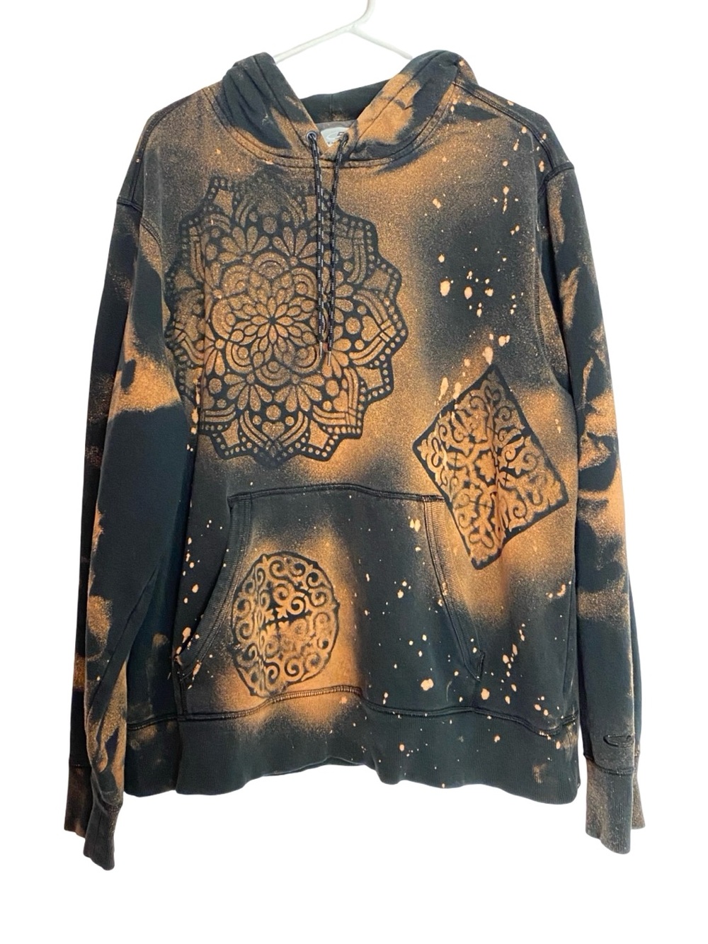 Custom Tie Dye Hoodie Sweatshirt Pullover Mens Unisex Size XL Black Pocket